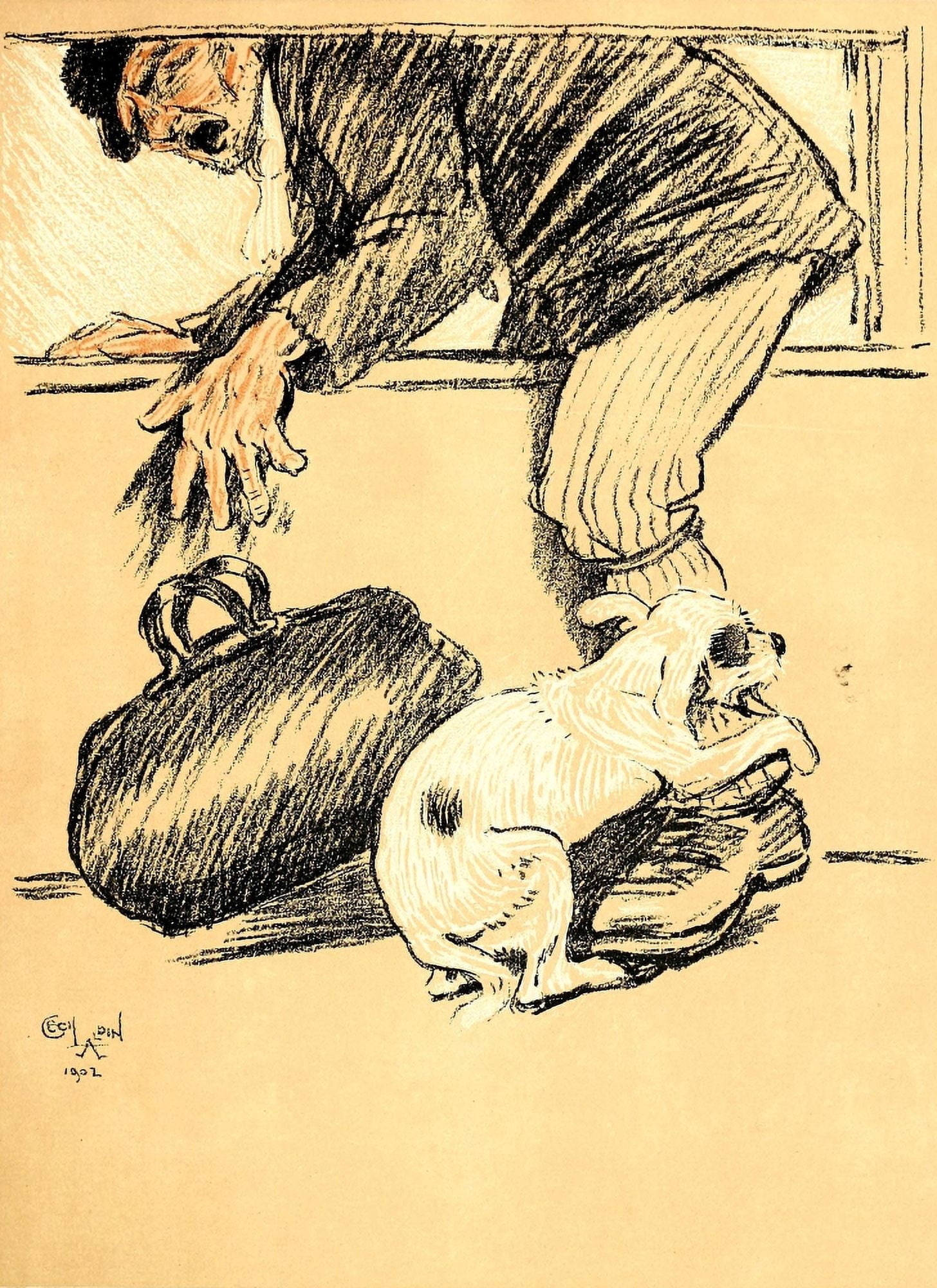 A Dog Day 1902 He bit him Canvas Art - Cecil Aldin (24 x 36)