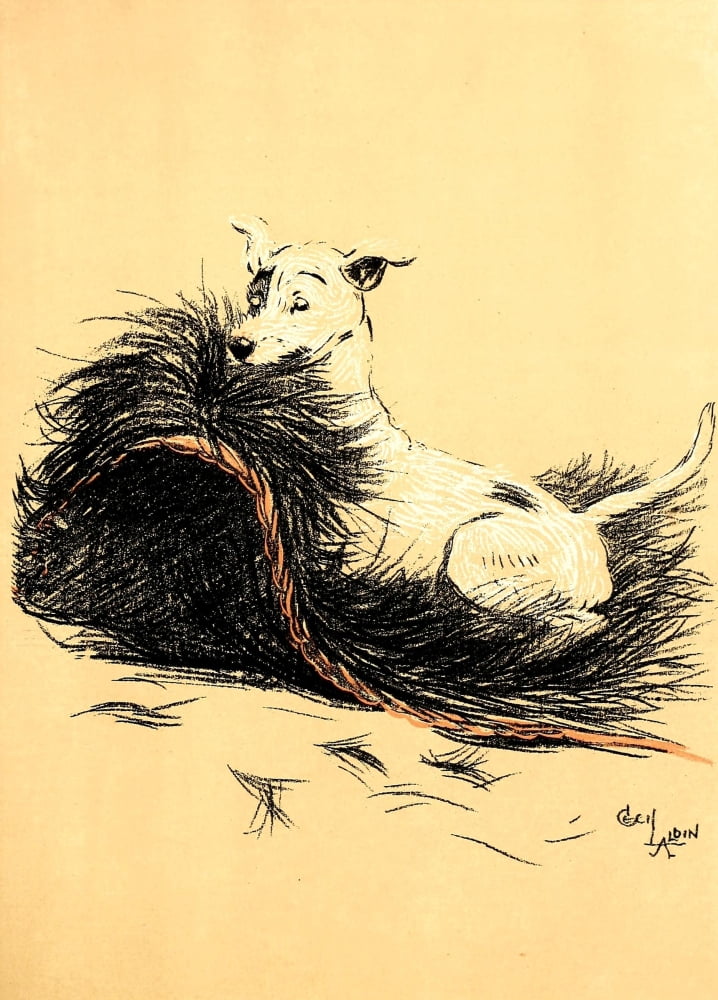 A Dog Day 1902 Killing the fur rug Canvas Art - Cecil Aldin (24 x 36)