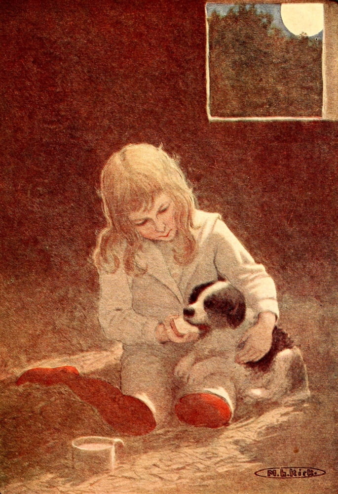 A Dog of Flanders 1909 Girl with puppy Canvas Art - Maria Kirk (18 x 24)