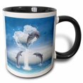 thumbnail image 1 of 3drose, a Dolphin Jumps Out of a Water Heart into the Ocean, 11oz Two-tone Black Mug, 1 of 6