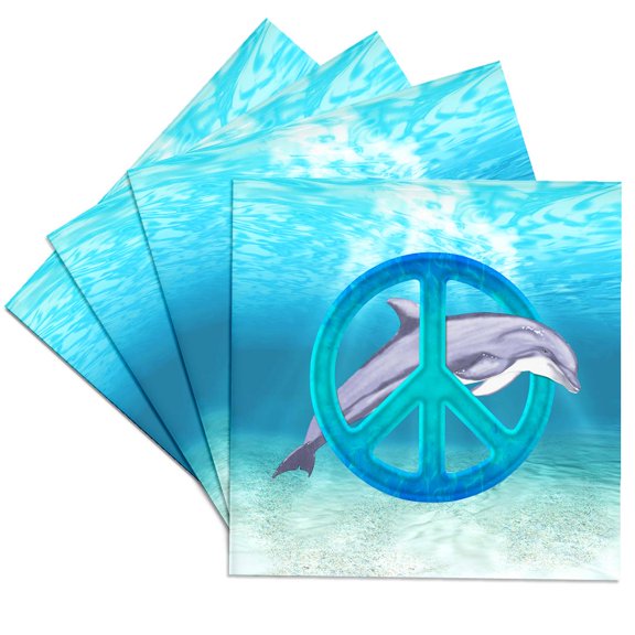 3drose, a Dolphin Swimming Through a Ocean Blue Peace Sign., Set of 4 Ceramic Tile Coasters