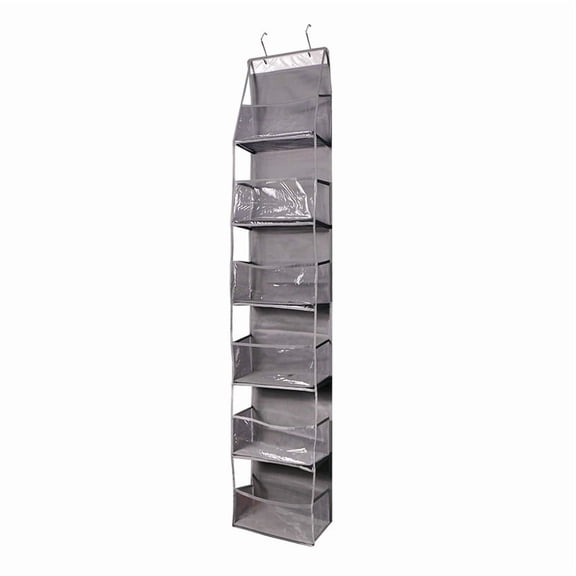 A Door-Mounted Yarn Storage Organizer Designed for Knitting And Crochet, Featuring 6 Transparent Plastic Bags And 2 Large Hooks