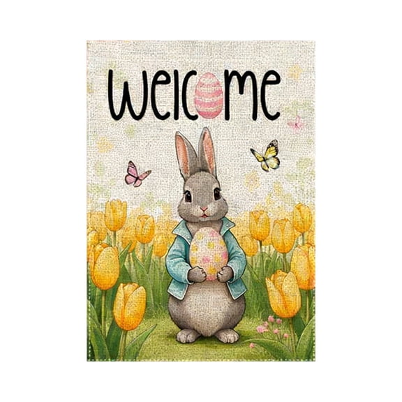 A Double Sided Outdoor Easter Garden Flag 18X12 Inch Spring Yard Patio Decoration Burlap Banner