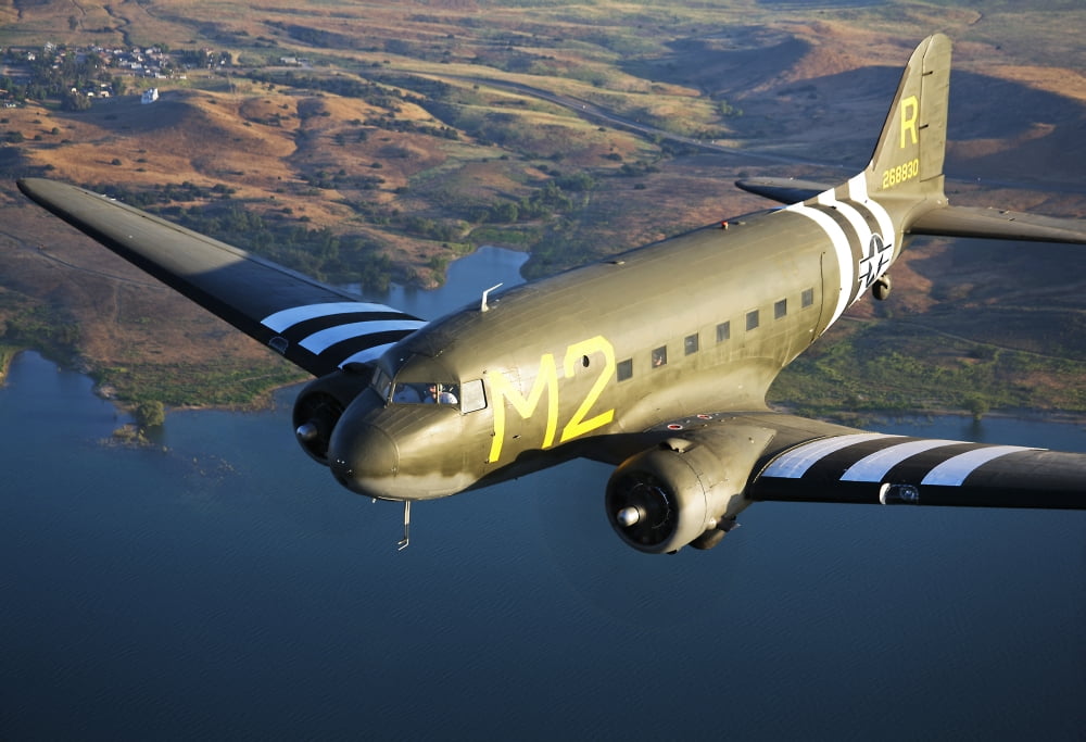 A Douglas C-53 Skytrooper in flight near Chino California Canvas Art - Scott GermainStocktrek Images (17 x 12)