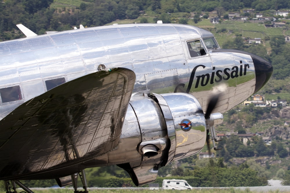 A Douglas DC-3 of Swiss International Air Lines Canvas Art - Luca NicolottiStocktrek Images (35 x 23)