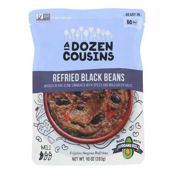 A Dozen Cousins Black Refried Beans Ready to Eat 10 oz (Pack Of 12)