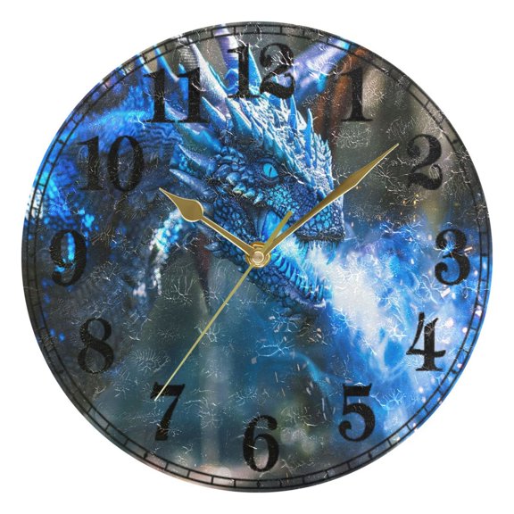 A Dragon with Flames Silent Wall Clock 10" Non-Ticking Battery Clock