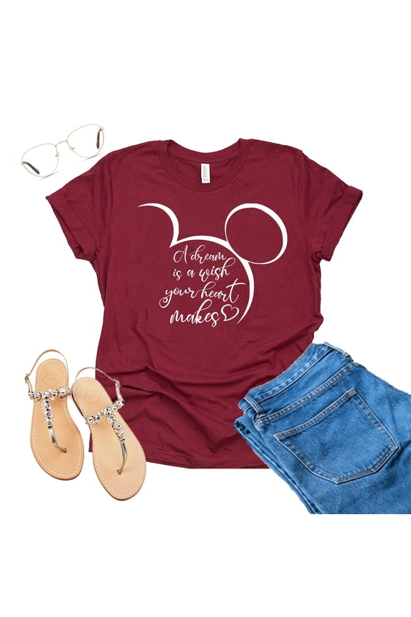 A Dream is A Wish Your Heart Makes Shirt Womens Funny Letter Printed Short Sleeve Happy Shirt Tops (Mickey Raspberry, Large)