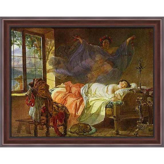 A Dream of a Girl Before a Sunrise 36x28 Large Walnut Ornate Wood Framed Canvas Art by Karl Bryullov