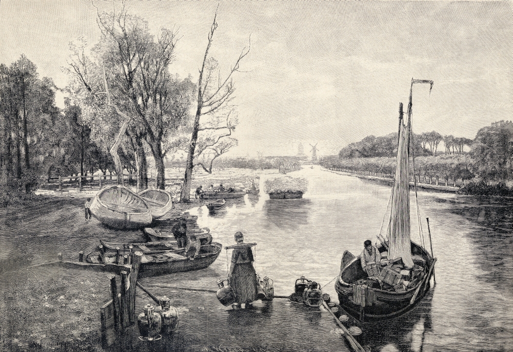 A Dutch Canal From A 19Th Century Print From Die Gartenlaube Published 1905 Canvas Art - Ken Welsh Design Pics (34 x 24)
