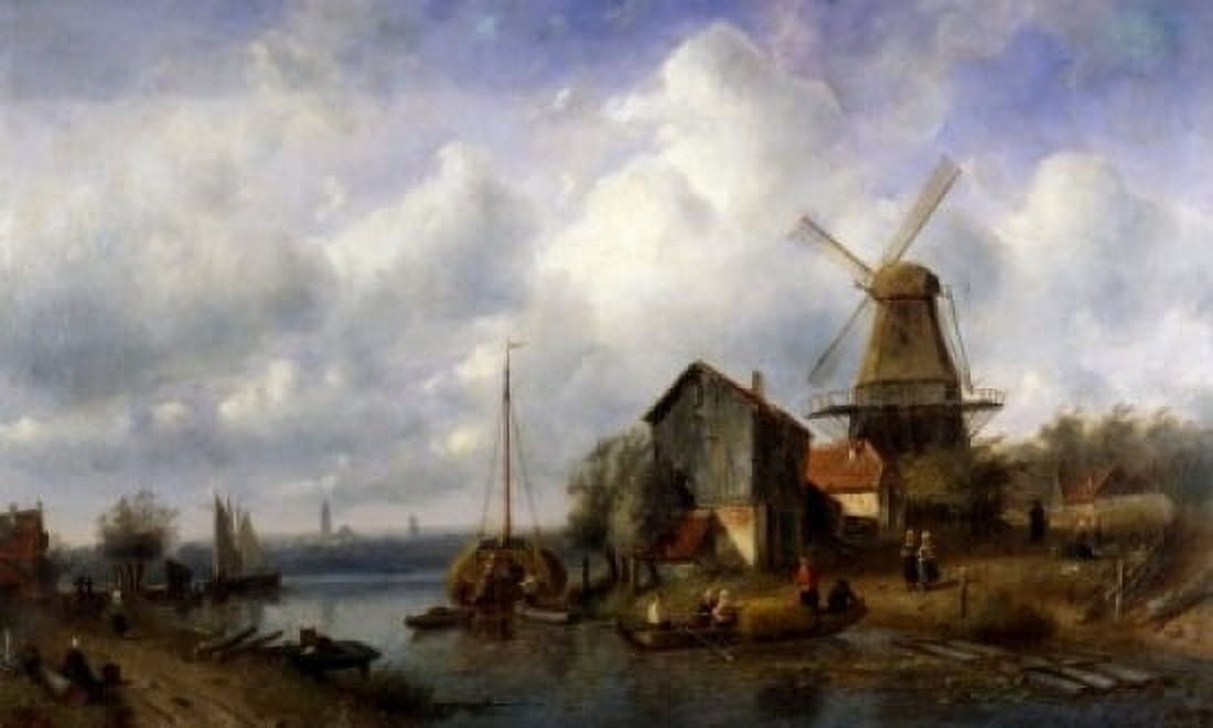 A Dutch Canal by Charles Henri Joseph Leickert 1818-1907 Canvas Art - Charles Henri Joseph Leickert (24 x 36)