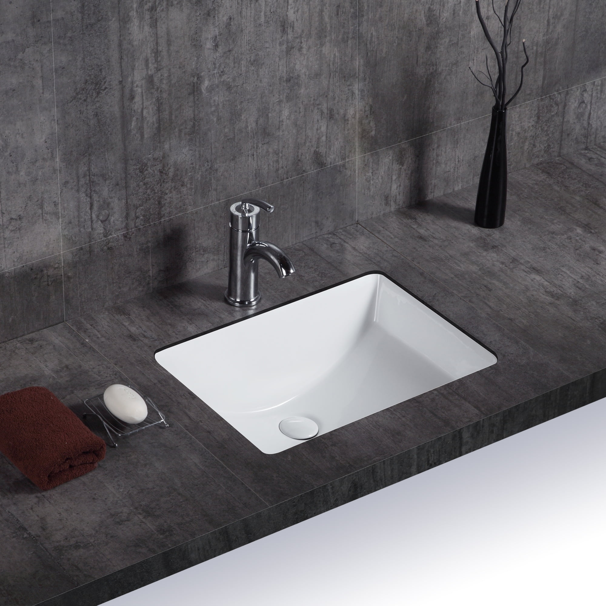 A&E Bath Brooklyn Undermount Ceramic Basin Sink, Glossy White