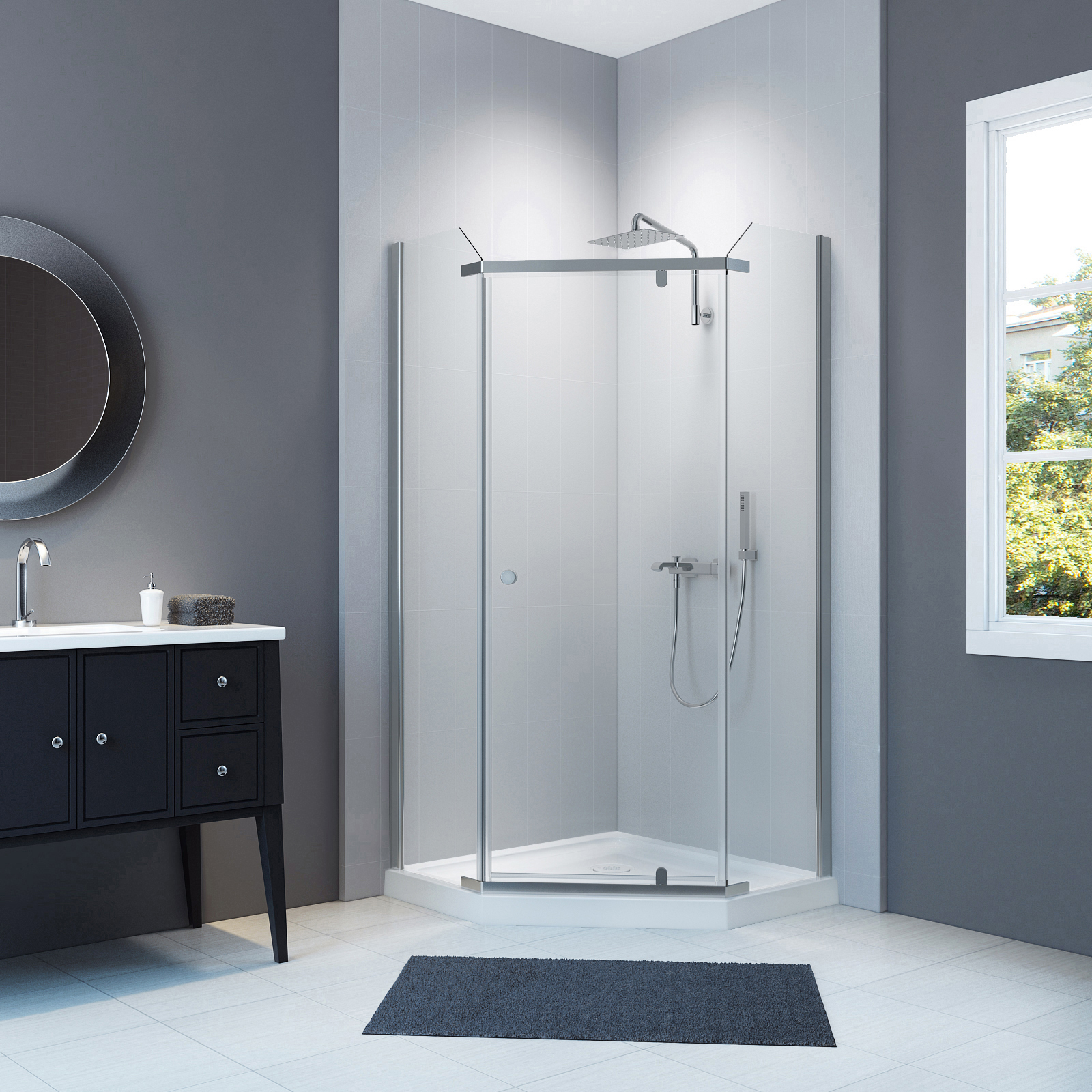 A&E Bath Cassidy Neo Angle Shower Enclosure Kit With Acrylic Base Without Walls