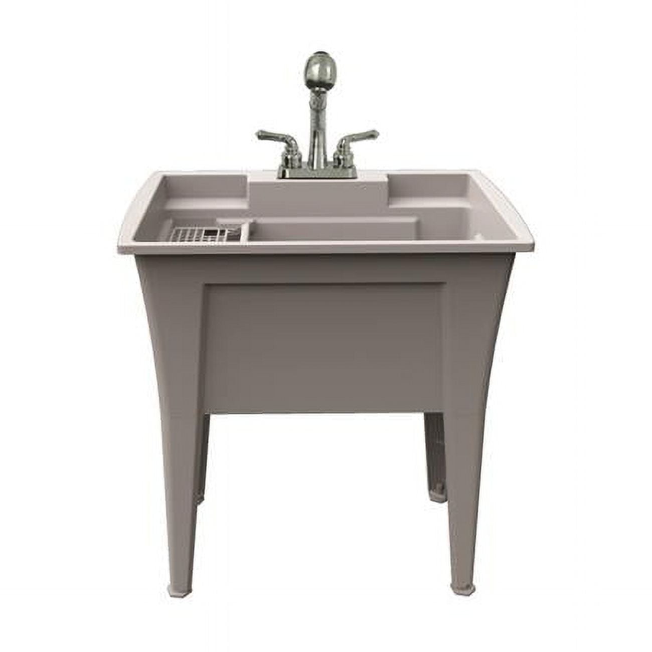 32-Inch Gray Polypropylene Freestanding Laundry Tub with Brass Faucet