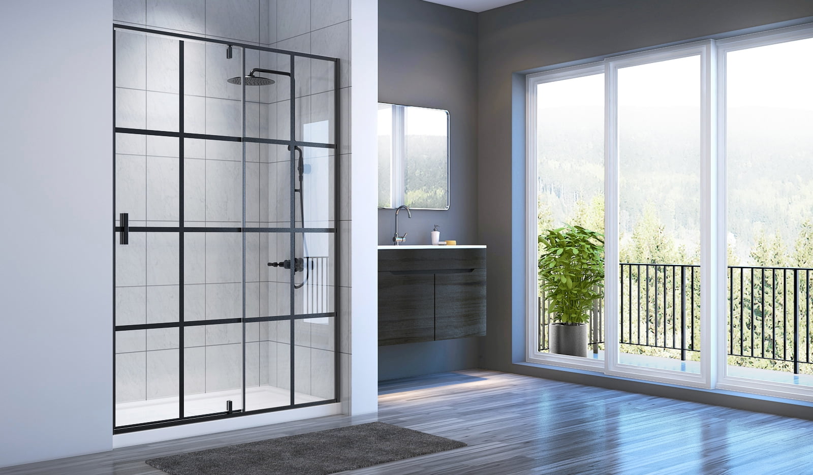 A&E Bath Veronica Bath Screen Shower Enclosure Black Matt 32x60 With Acrylic Base