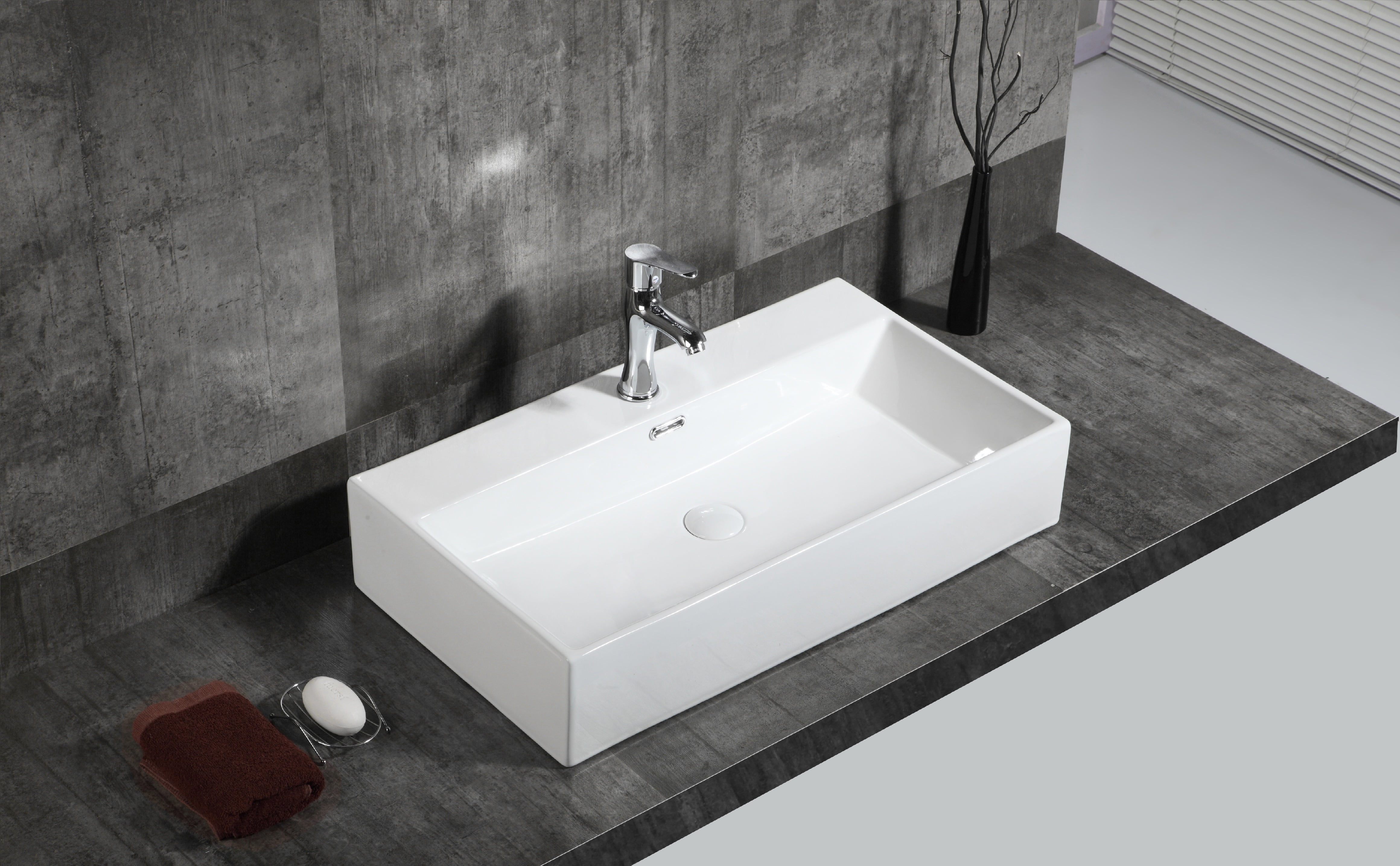 A&E Bath Zara Over the Counter Vessel Ceramic Basin Sink, Glossy White