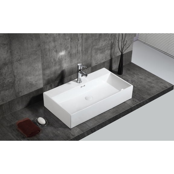 A&E Bath Zara Over the Counter Vessel Ceramic Basin Sink, Glossy White