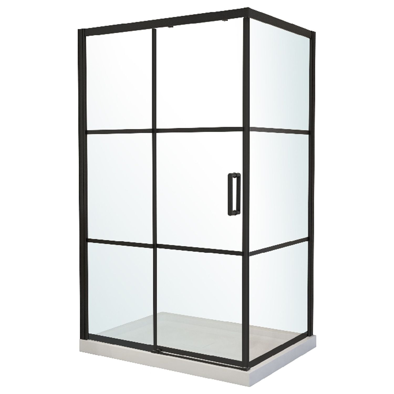 48'' Matte Black Framed Sliding Shower Enclosure with Clear Glass