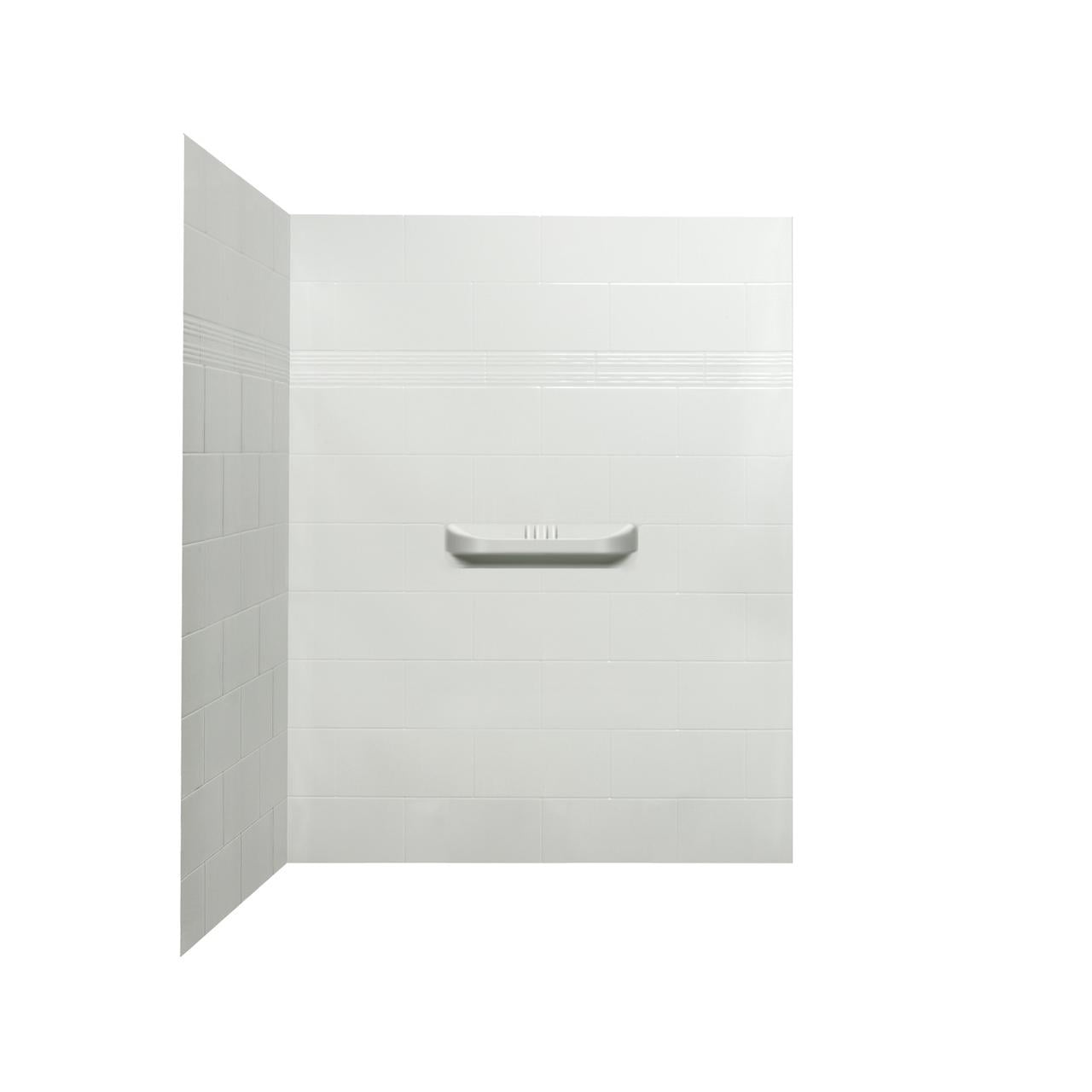 Laila White Acrylic Corner Shower Wall with Integrated Shelf