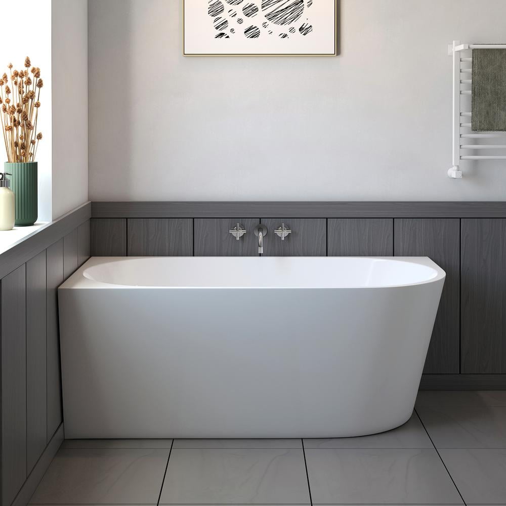 59'' White Acrylic Corner Freestanding Soaking Bathtub