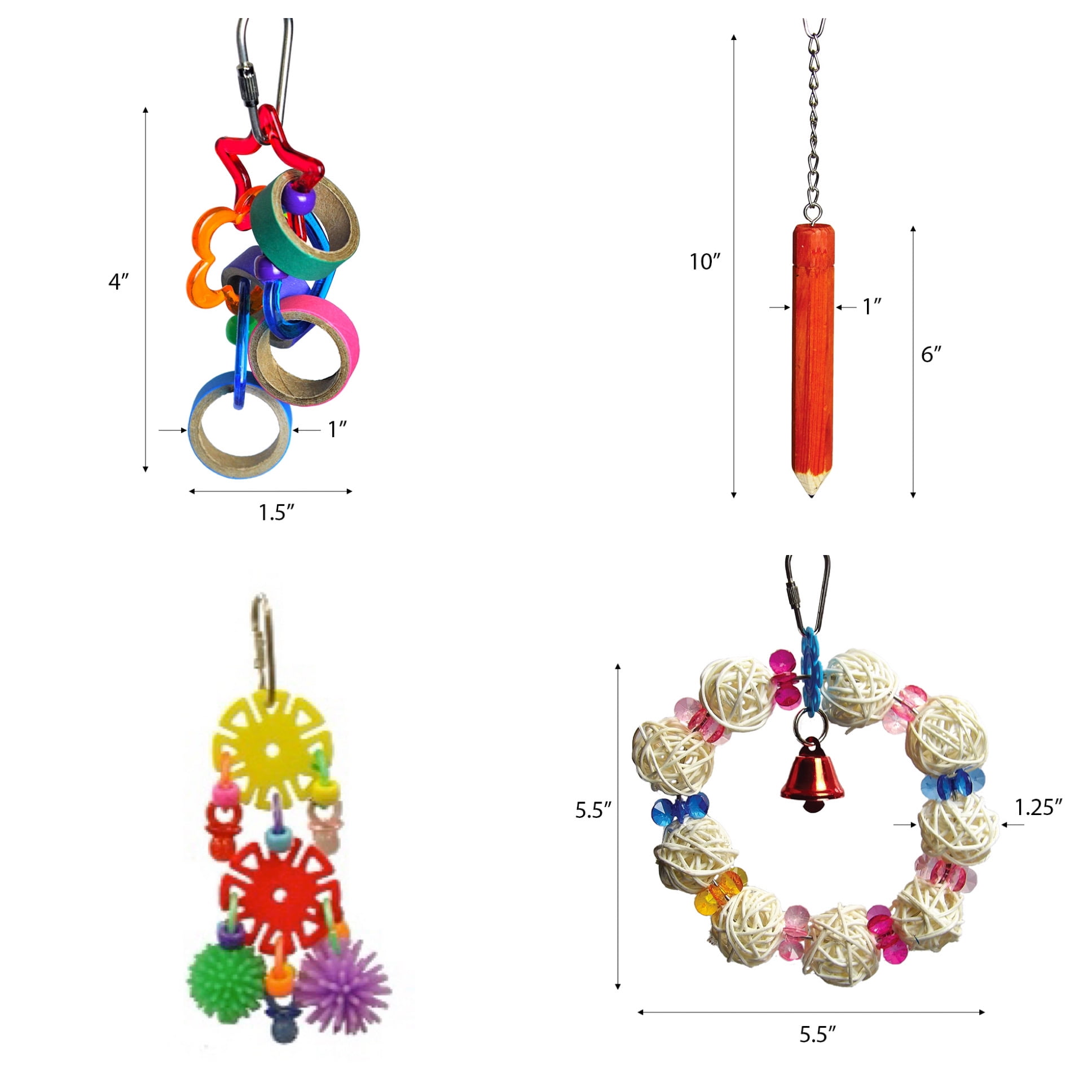 A&E Cage Co. Happy Beaks Finch & Parakeet Toy Bundle, 4 pieces