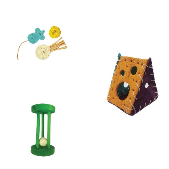 A&E Cage Co. Nibbles Play Day Bundle, 3 Loofah Toy Set for Small Animals