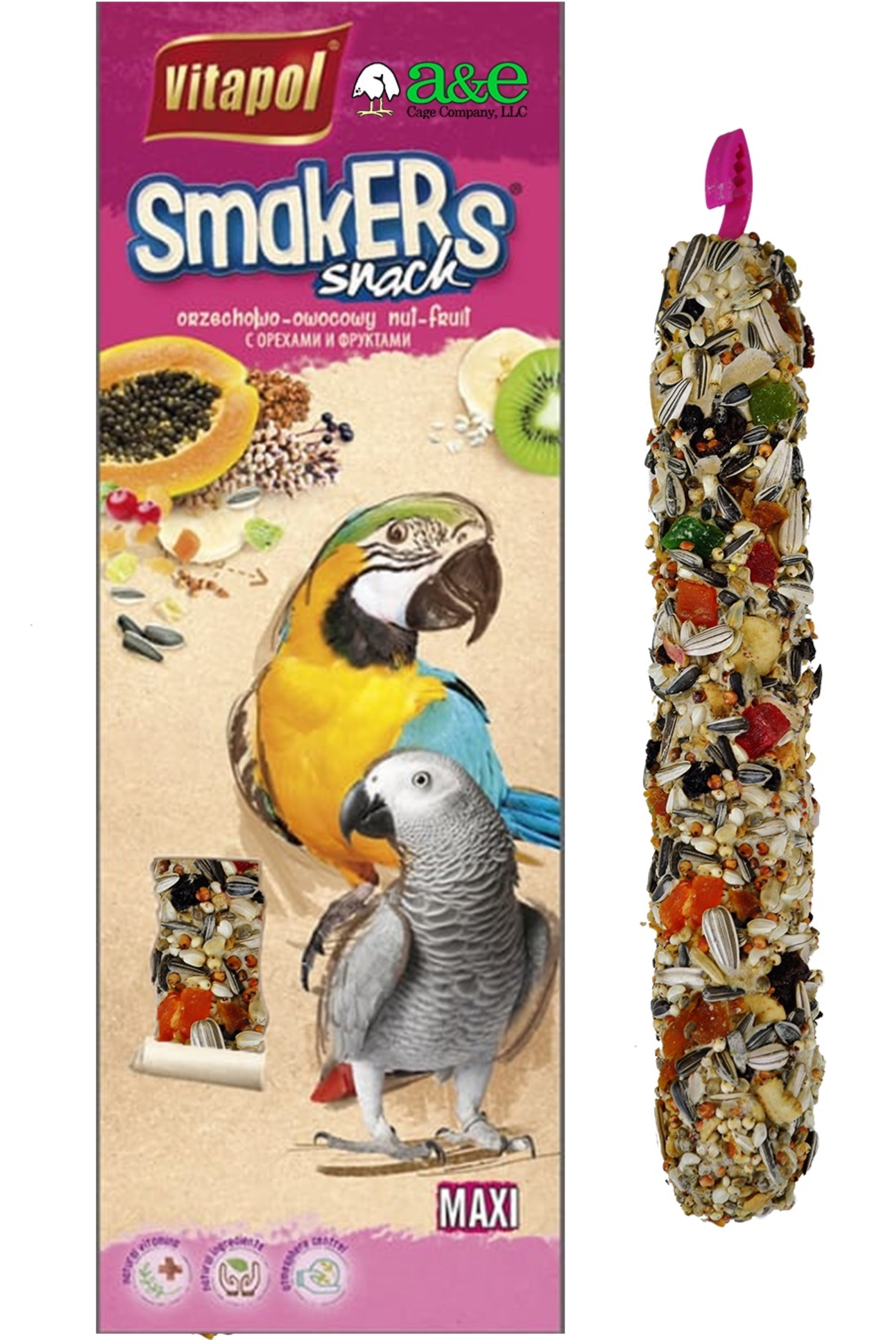 A&E CAGE CO/VITAPOL A&E Cage Co Smakers MAXI Parrot Fruit Treat Stick, Twin Pack