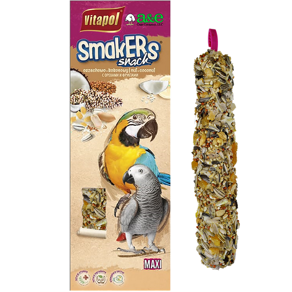 A&E Cage Co Smakers MAXI Parrot Nut/Coconut Treat Stick, Twin Pack