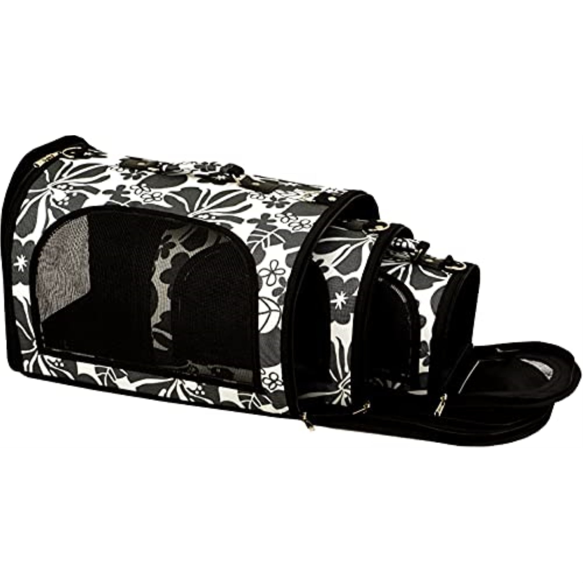 Medium Black Floral Soft Sided Pet Travel Carrier