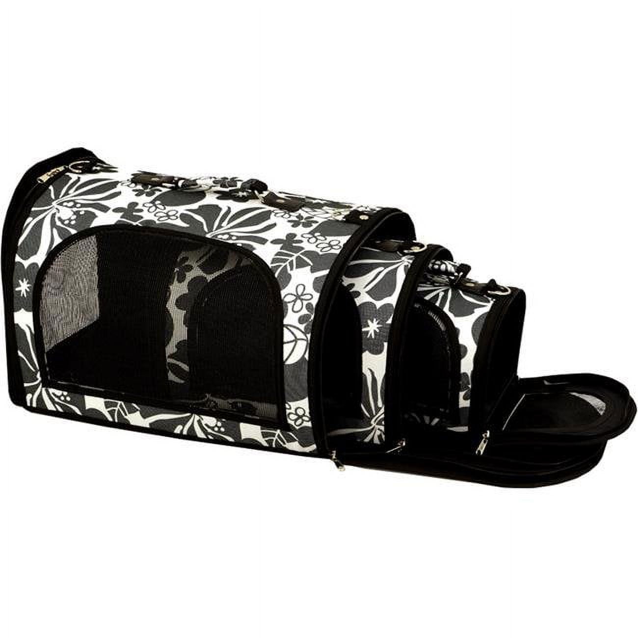 Medium Black Floral Soft Sided Pet Travel Carrier