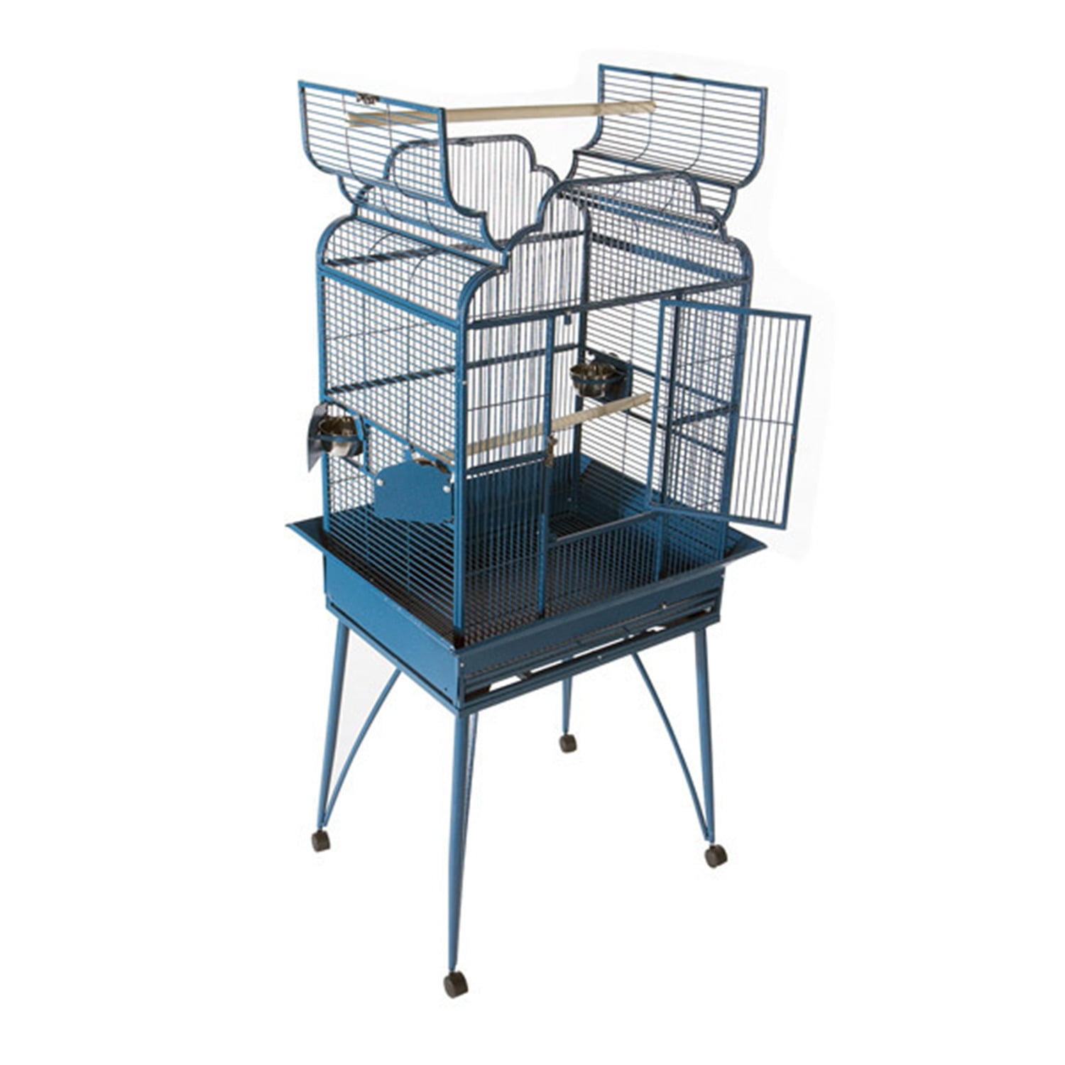Large Blue Victorian Style Bird Cage with Open Top
