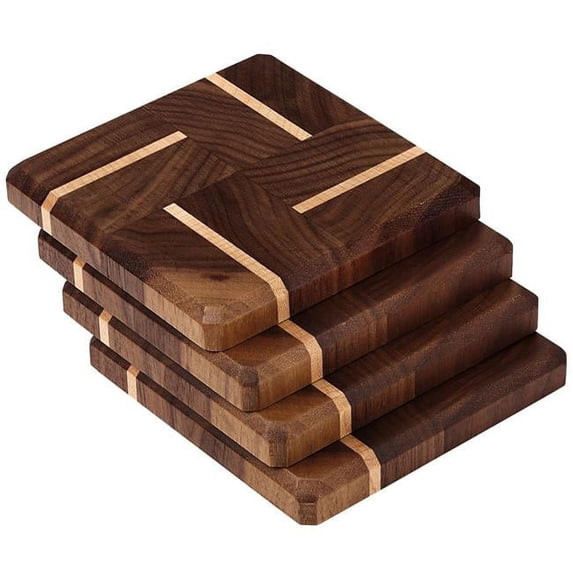A & E Millwork AEM-5015 Walnut & Maple Wood Coasters End Grain - Set of 4