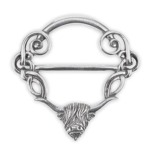 A E Williams Highland Cow Scarf Ring Luxury Fine Pewter Clip Accessory for Women, Handmade Scottish