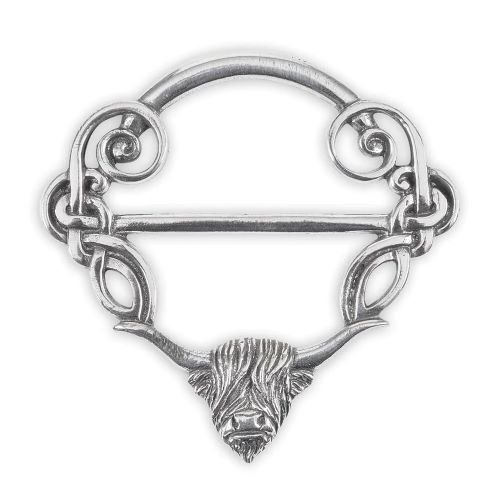 A E Williams Highland Cow Scarf Ring Luxury Fine Pewter Clip Accessory for Women, Handmade Scottish