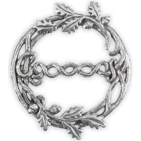 Scarf Ring Acorn Oak Leaf Clip Pewter Thistle Brooch Round and Grey for Women Clothing Accessory Scotland Gift