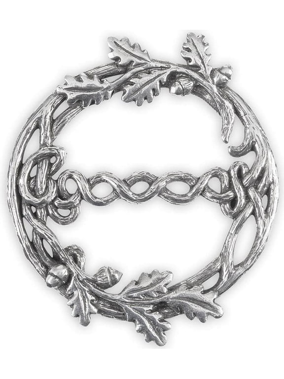 Scarf Ring Acorn Oak Leaf Clip Pewter Thistle Brooch Round and Grey for Women Clothing Accessory Scotland Gift