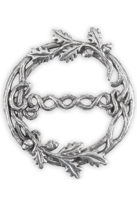 Scarf Ring Acorn Oak Leaf Clip Pewter Thistle Brooch Round and Grey for Women Clothing Accessory Scotland Gift