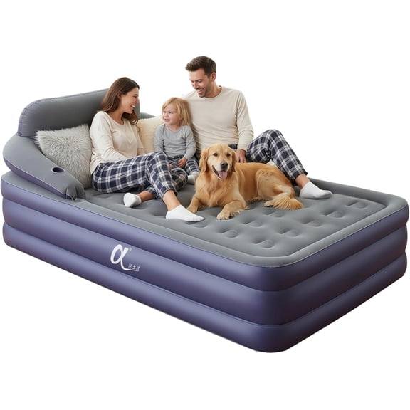 A-ER-FA Queen Air Mattress with Detachable Headboard and Cup Holder - 20 Height 700lbs Capacity Comfort Inflatable Bed for Guests Home Camping and Travel Durable Construction,Colchn Inflable,Air Bed