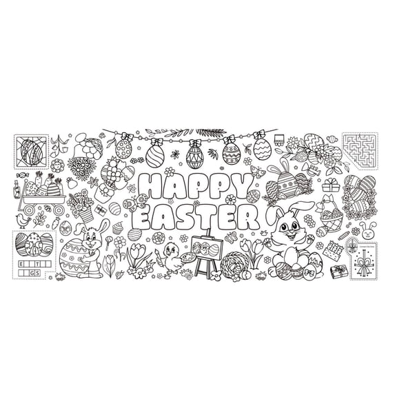A Easter Bunnies Eggs Chick Basket Coloring Activity Paper Tablecloth Waterproof Disposable For Party Holiday Decoration
