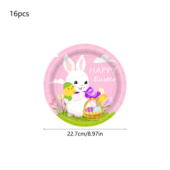 A Easter Bunny Egg 9 Inch Paper Plates 16 Pack Disposable Themed Tableware Party Dining Kitchen Spring Supplies