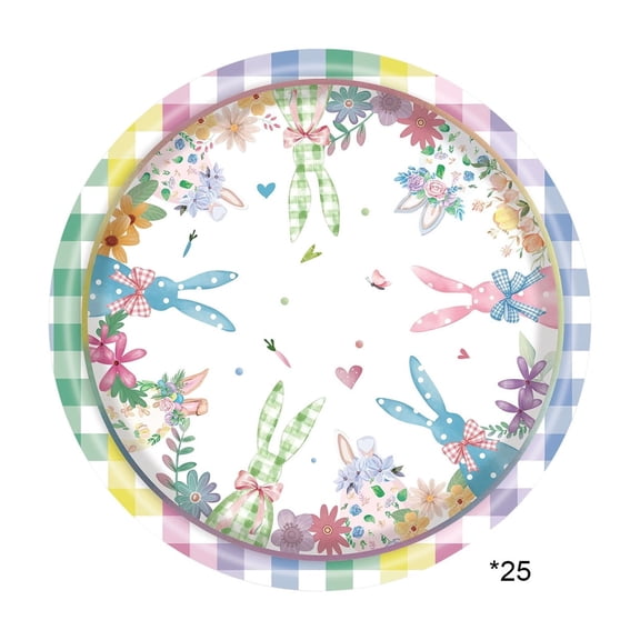 A 7-Inch Easter Bunny Themed Paper Plates 25-Pack Party Tableware Disposable For Holiday Celebration Supplies