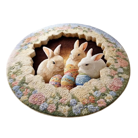 A Easter Polyester Faux Plush Round Carpet 3D Bunny Egg Rug Living Room Sofa Floor Mat