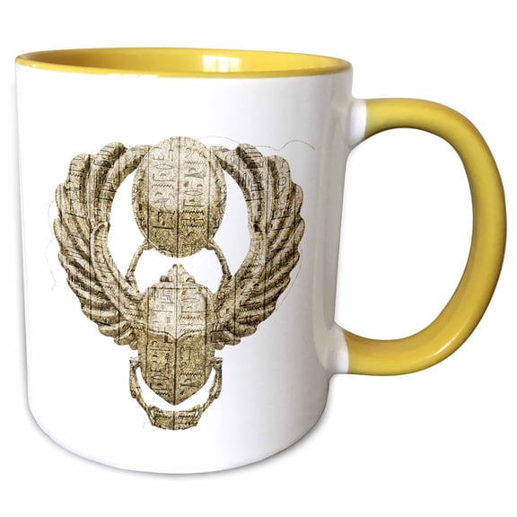 3drose, a Egyptian Scarab Beetle with Heiroglyphs, a Ancient Good Luck Symbol, 11oz Two-tone Yellow Mug