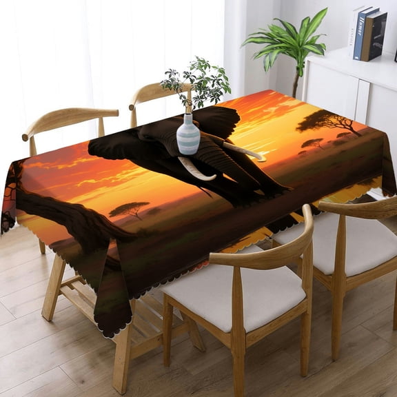 A Elephant Tablecloths for dining table, Holiday-Themed Design - with lace trim Tablecloths rectangle , Cafe, dinner, brunch, buffet, picnic
