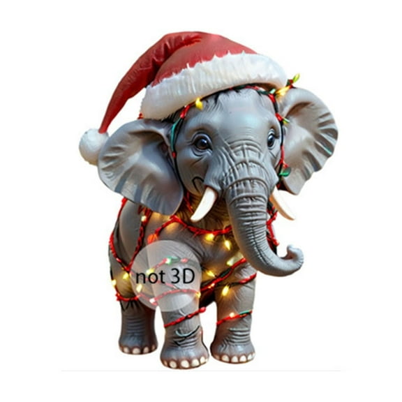 A Elephant With Santa Hat Acrylic Christmas Ornament Hanging Decor For Tree Or Gift Display
