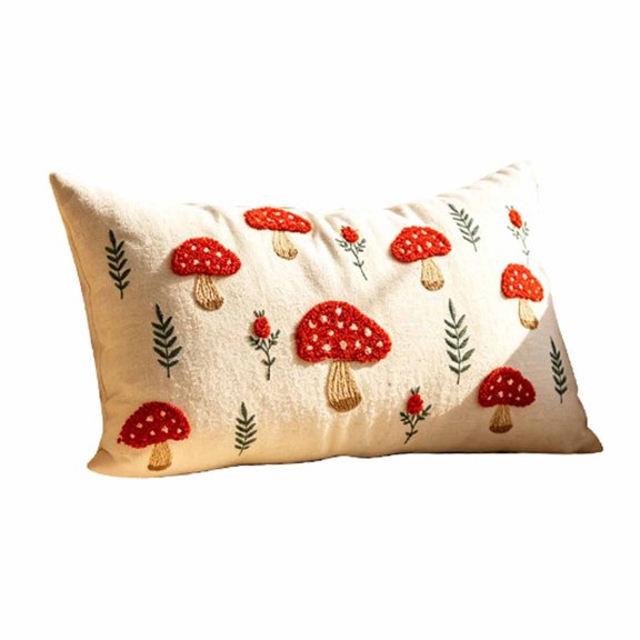 A Embroidered Linen Throw Pillow Cover Cute Red Spotted Leaf Decorative Cushion Case Fall Pillowcase For Sofa Couch Decor