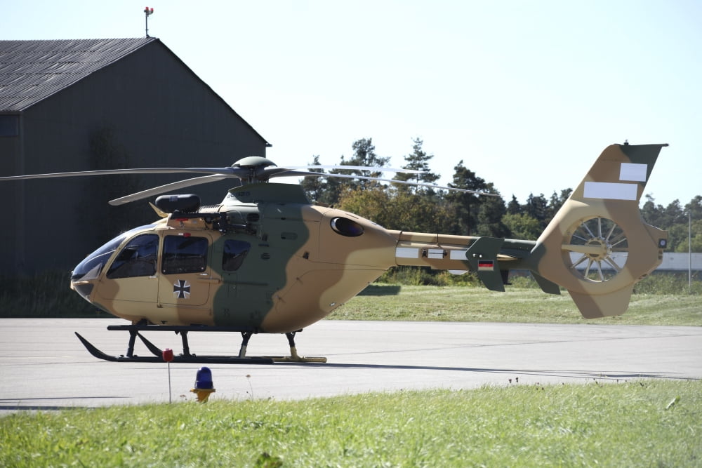 A Eurocopter EC-635 helicopter Canvas Art - Timm ZiegenthalerStocktrek Images (35 x 23)