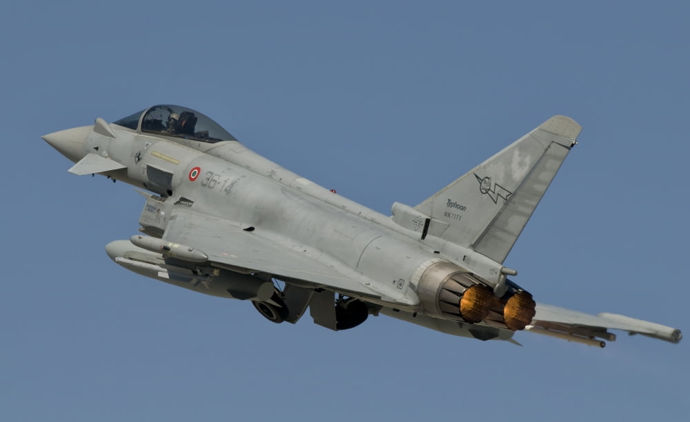 A Eurofighter F-2000 of the Italian Air Force in flight Canvas Art - Giovanni CollaStocktrek Images (36 x 22)