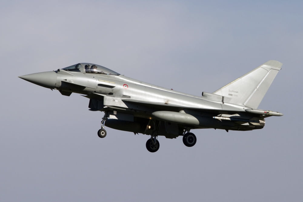 A Eurofighter Typhoon 2000 multirole fighter aircraft of the Italian Air Force Canvas Art - Luca NicolottiStocktrek Images (18 x 12)