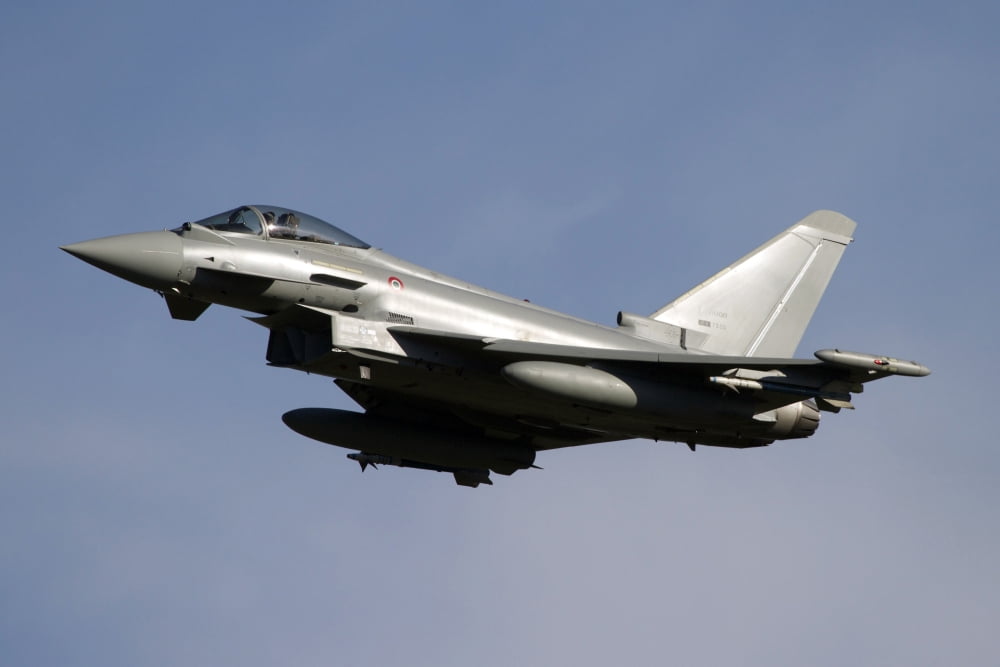 A Eurofighter Typhoon 2000 multirole fighter aircraft of the Italian Air Force Canvas Art - Luca NicolottiStocktrek Images (35 x 23)